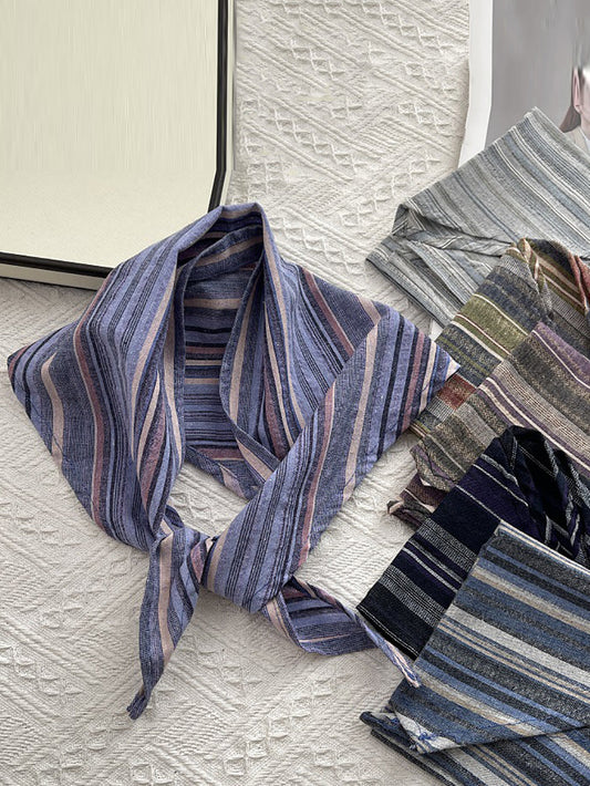 Women Vintage Stripe 100%Cotton Triangle Scarf