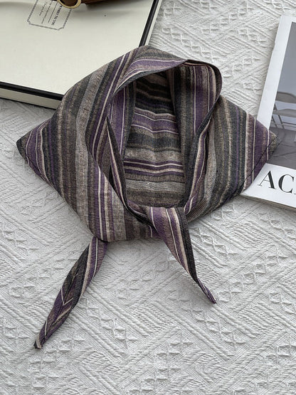 Women Vintage Stripe 100%Cotton Triangle Scarf