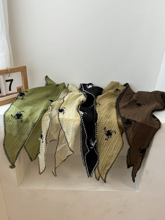 Women Artsy Flower Embroidery Triangle Scarf