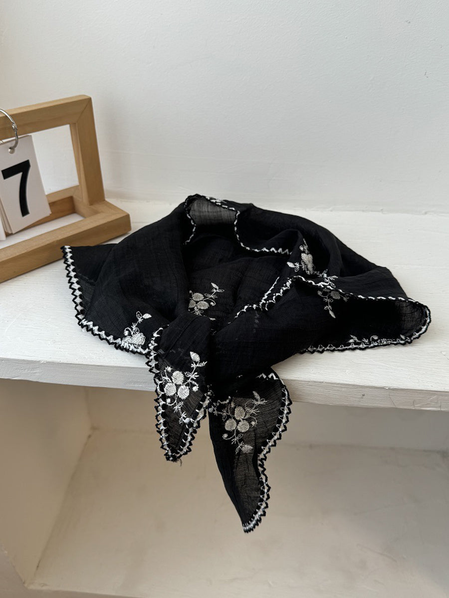 Women Artsy Flower Embroidery Triangle Scarf