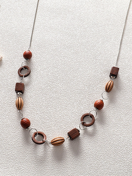 Women Vintage Geometric Wooden Plastic Alloy Necklace