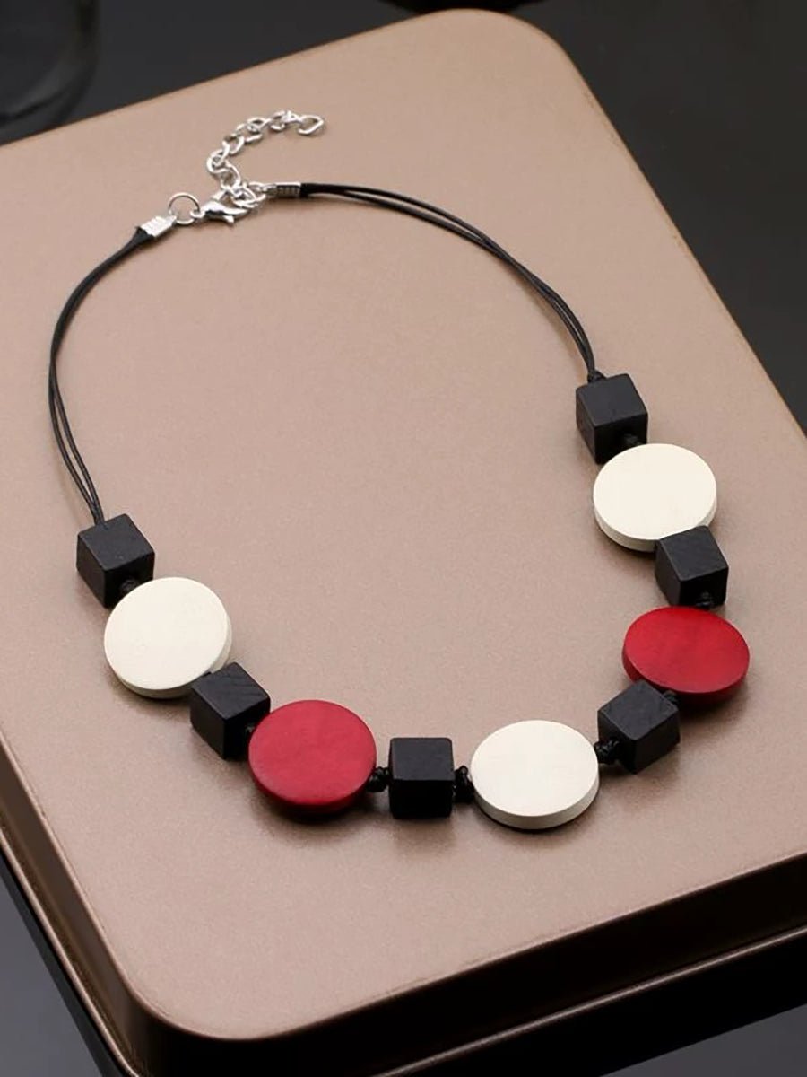 Women Geometric Wooden Weave Necklace