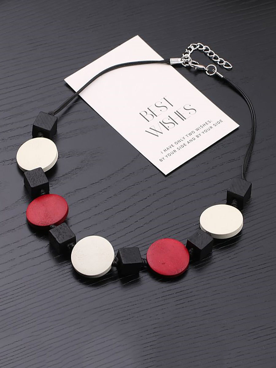 Women Geometric Wooden Weave Necklace