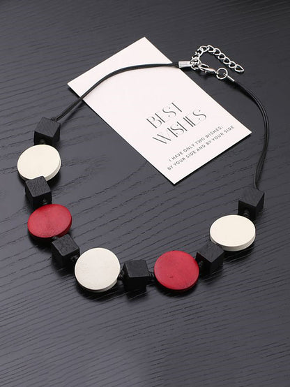 Women Geometric Wooden Weave Necklace