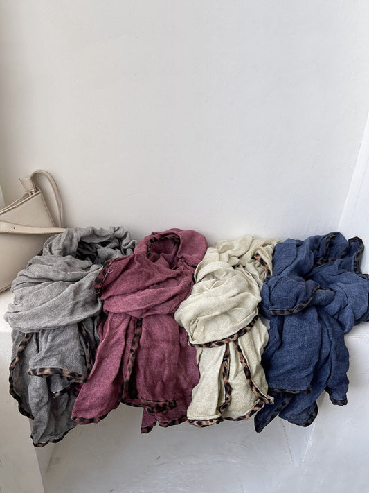 Women Vintage Pure Color Cotton Shawl Scarf