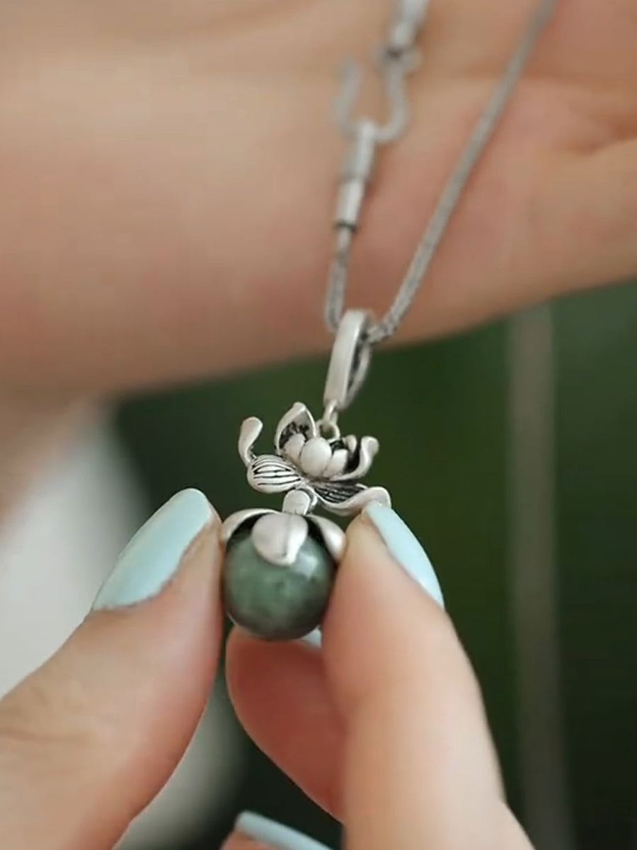 Women Ethnic Copper Flower Jade Necklace
