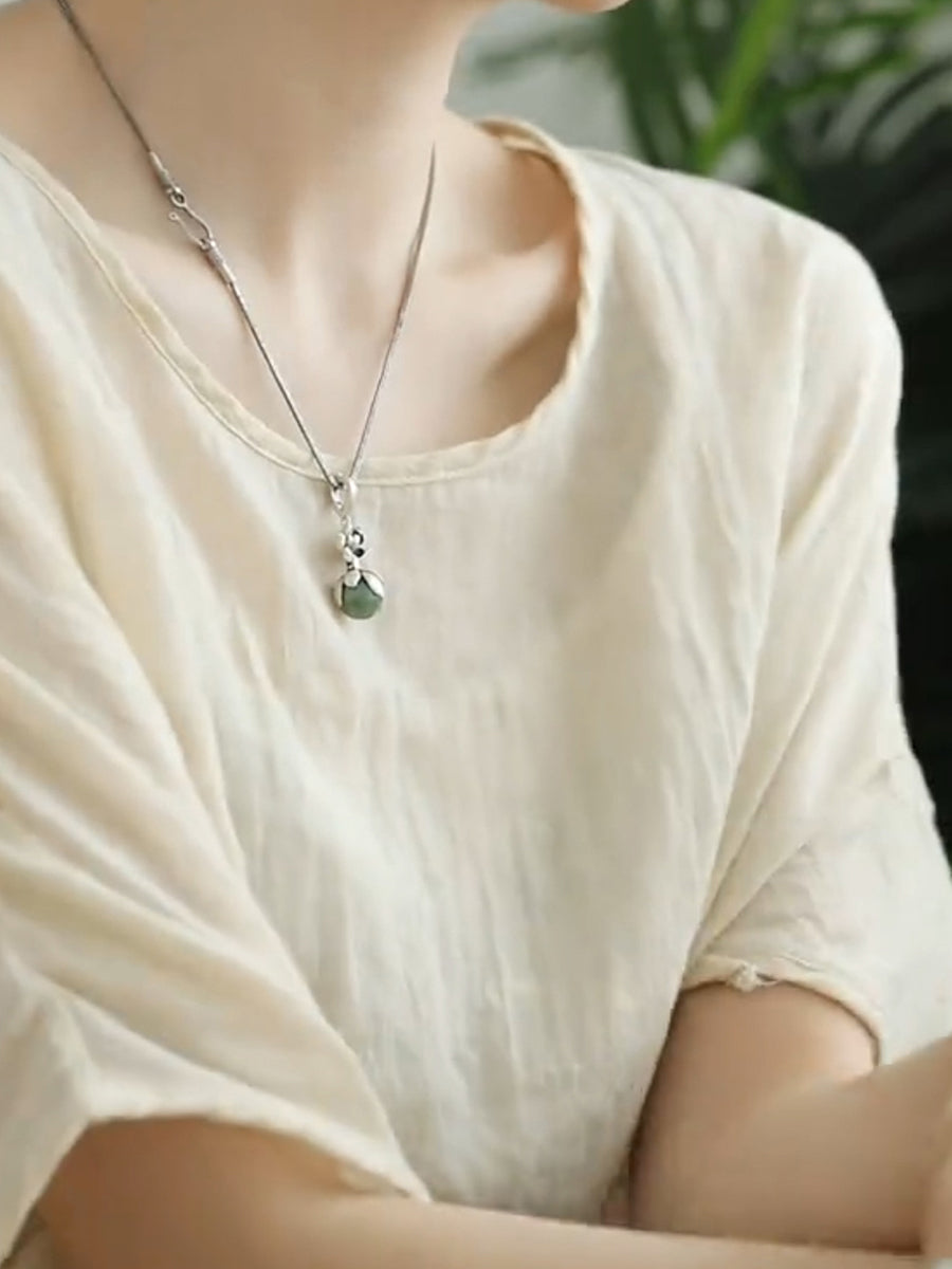 Women Ethnic Copper Flower Jade Necklace