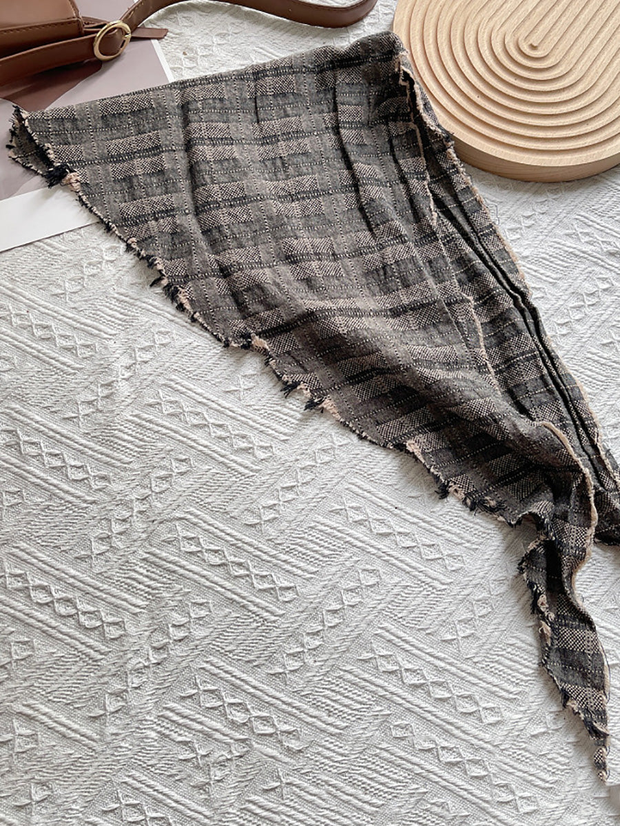 Women Vintage Plaid Triangle Scarf