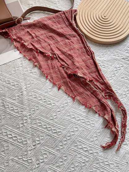 Women Vintage Plaid Triangle Scarf