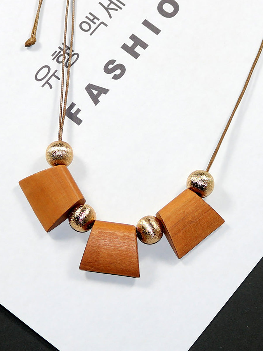 Women Fashion Geometric Wooden Bead Necklace