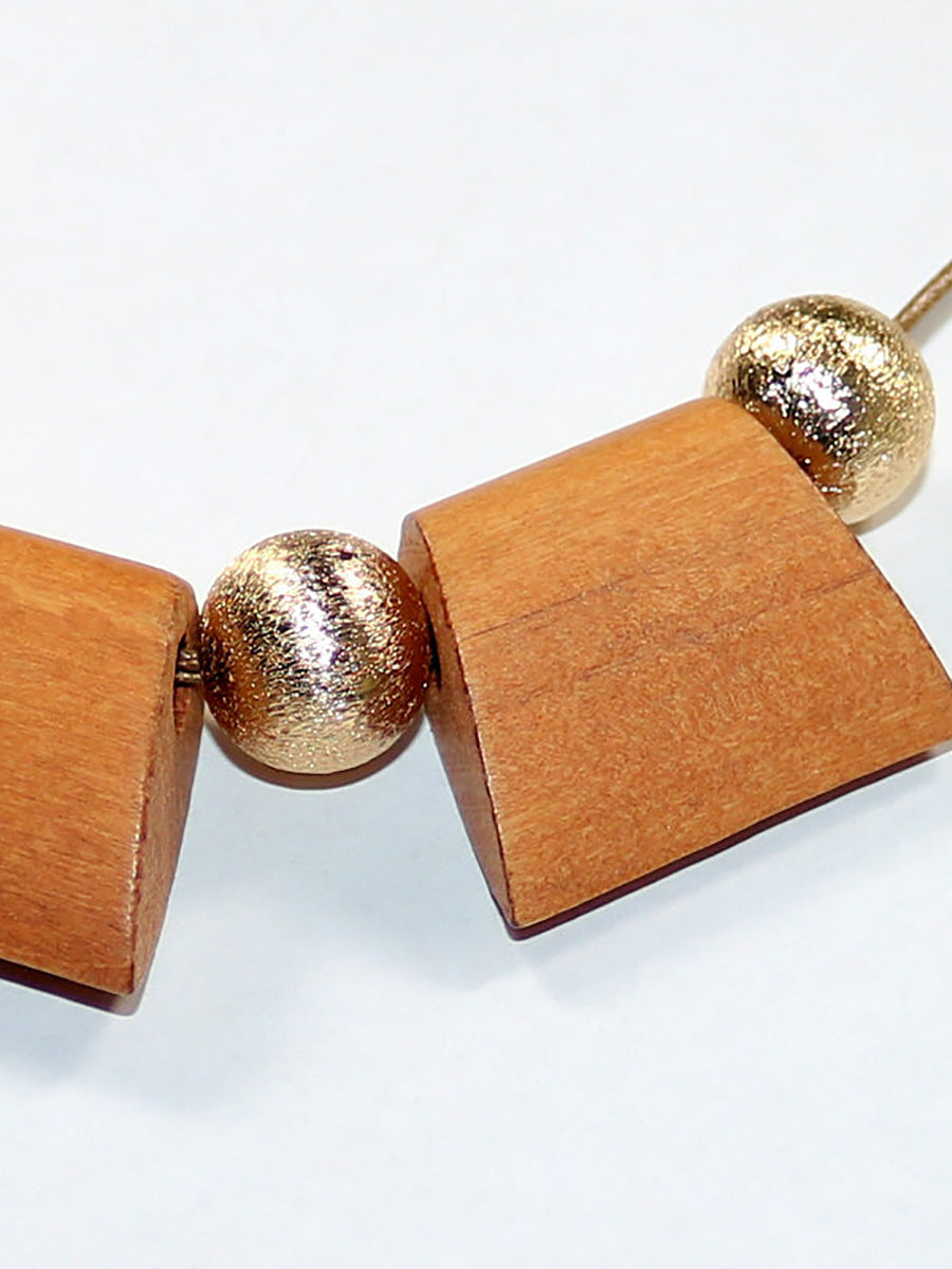 Women Fashion Geometric Wooden Bead Necklace