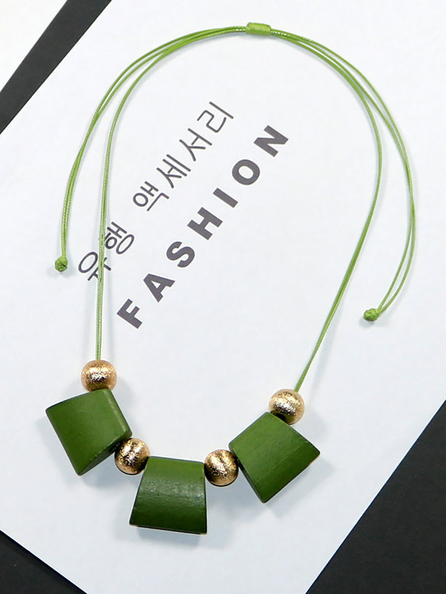 Women Fashion Geometric Wooden Bead Necklace
