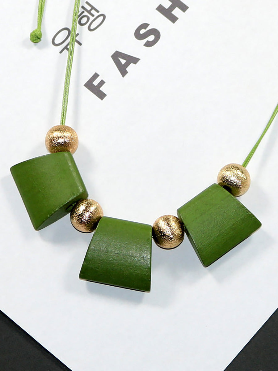 Women Fashion Geometric Wooden Bead Necklace