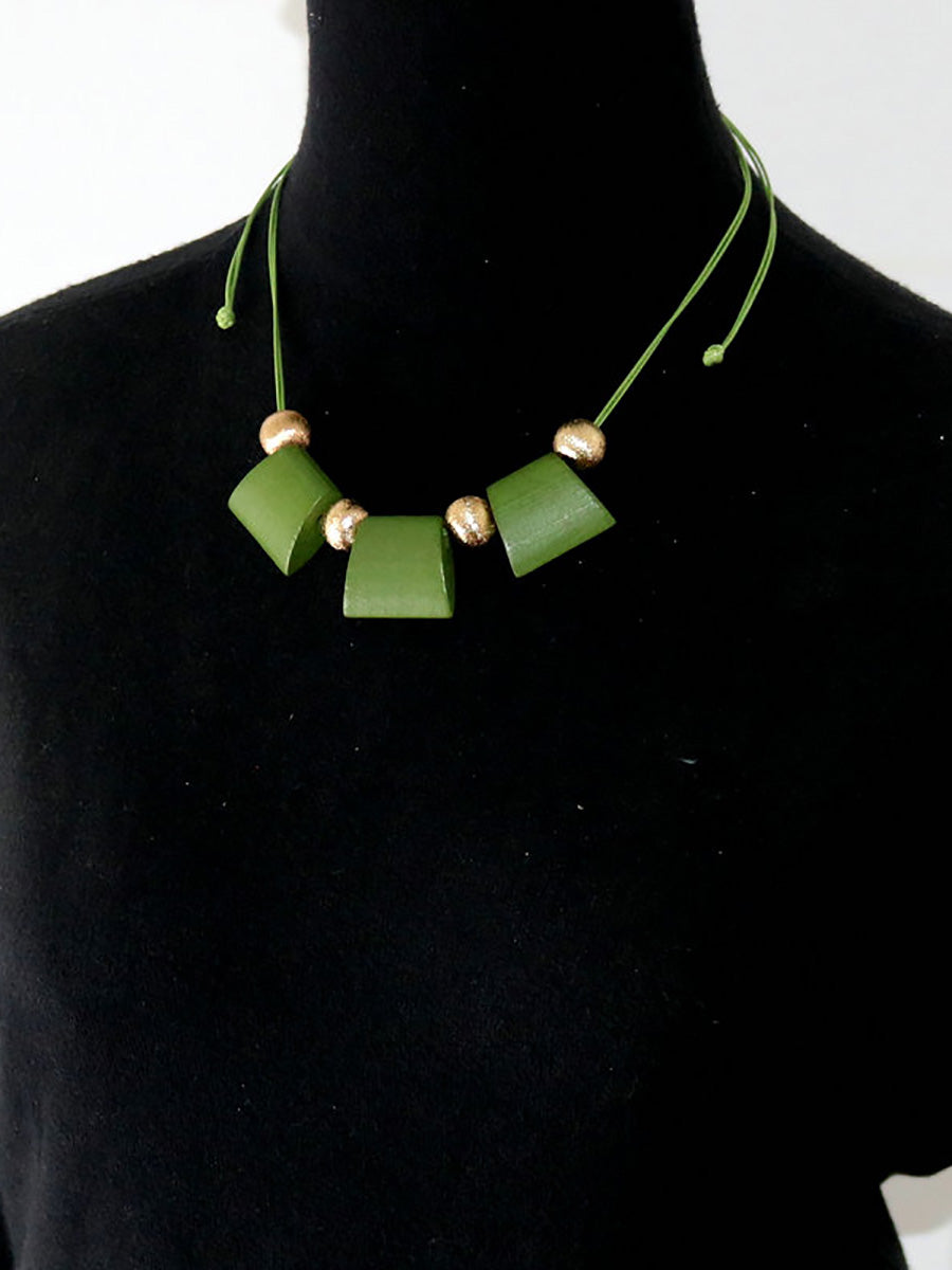 Women Fashion Geometric Wooden Bead Necklace