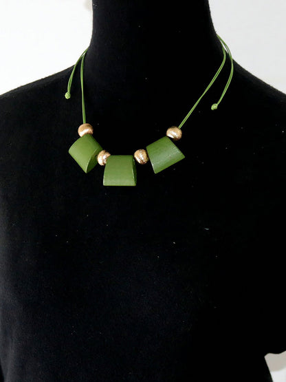 Women Fashion Geometric Wooden Bead Necklace