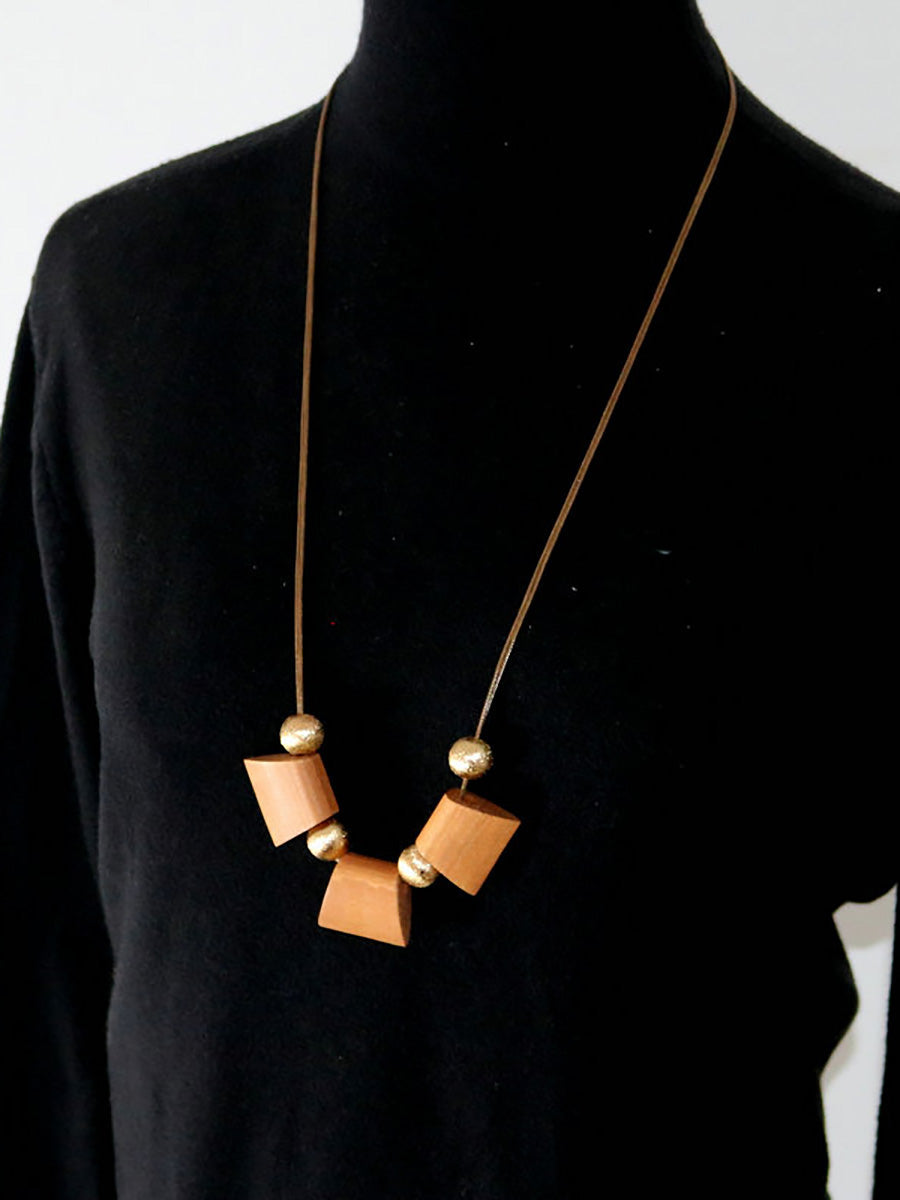 Women Fashion Geometric Wooden Bead Necklace