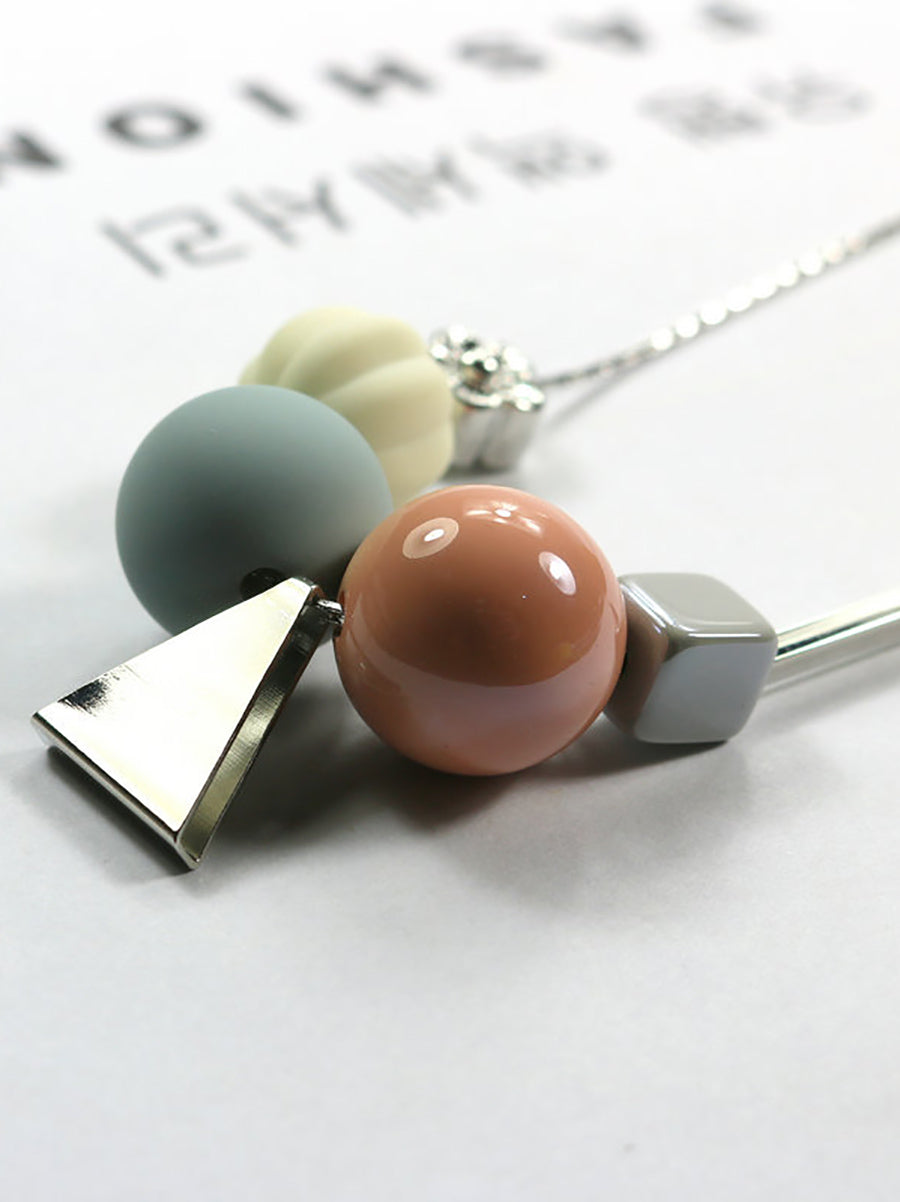 Women Fashion Geometric Ball Triangle Necklace