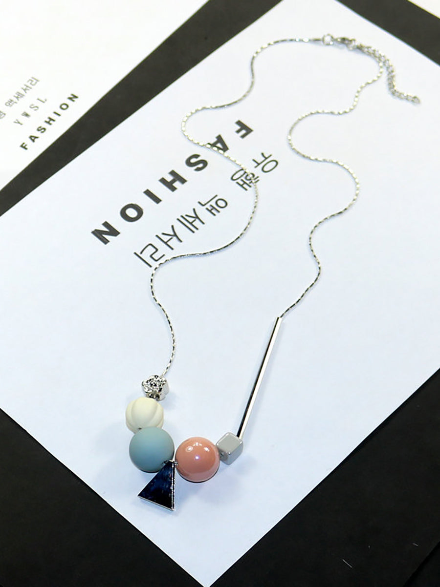 Women Fashion Geometric Ball Triangle Necklace