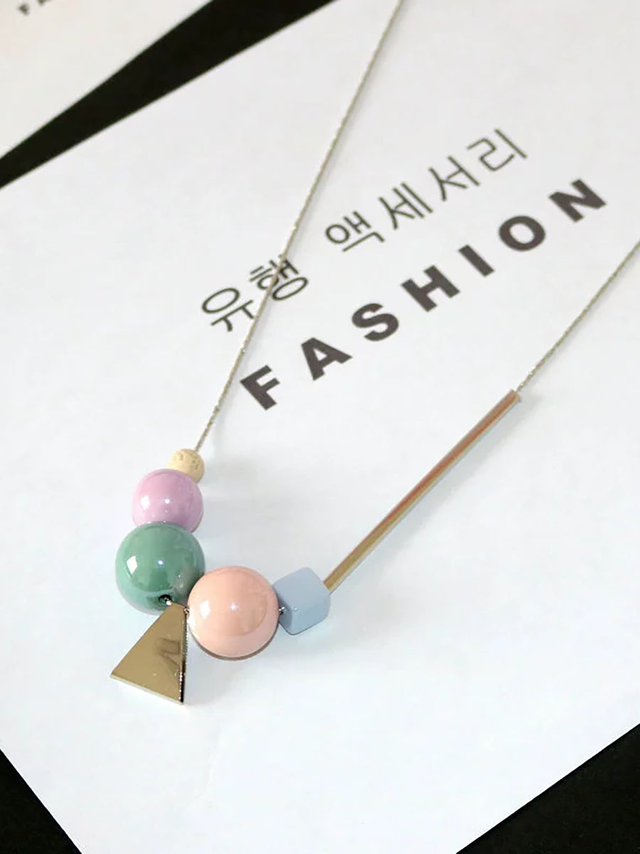 Women Fashion Geometric Ball Triangle Necklace