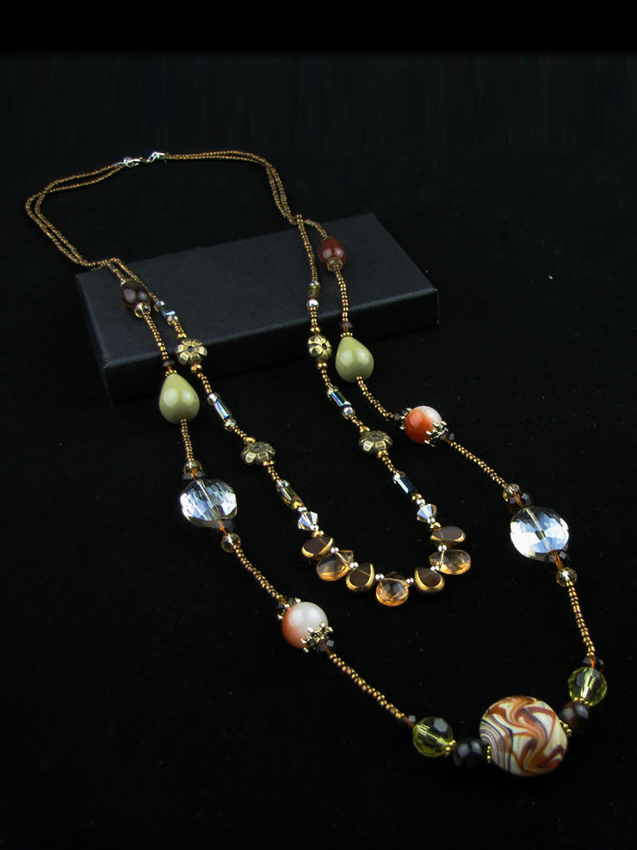 Women Vintage Crystal Bead Acrylic Pandent Necklace