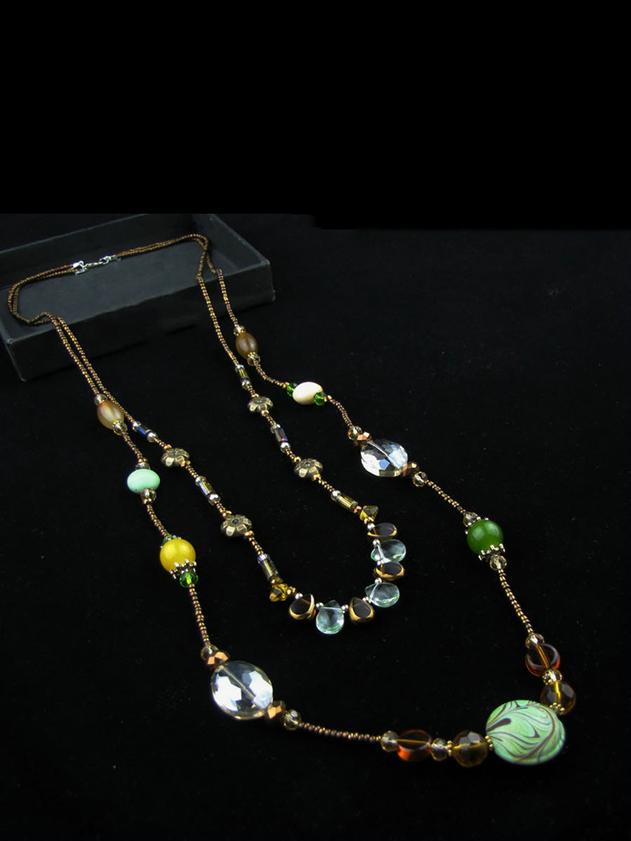 Women Vintage Crystal Bead Acrylic Pandent Necklace