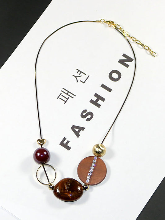 Women Vintage Wooden Bead Acrylic Alloy Necklace