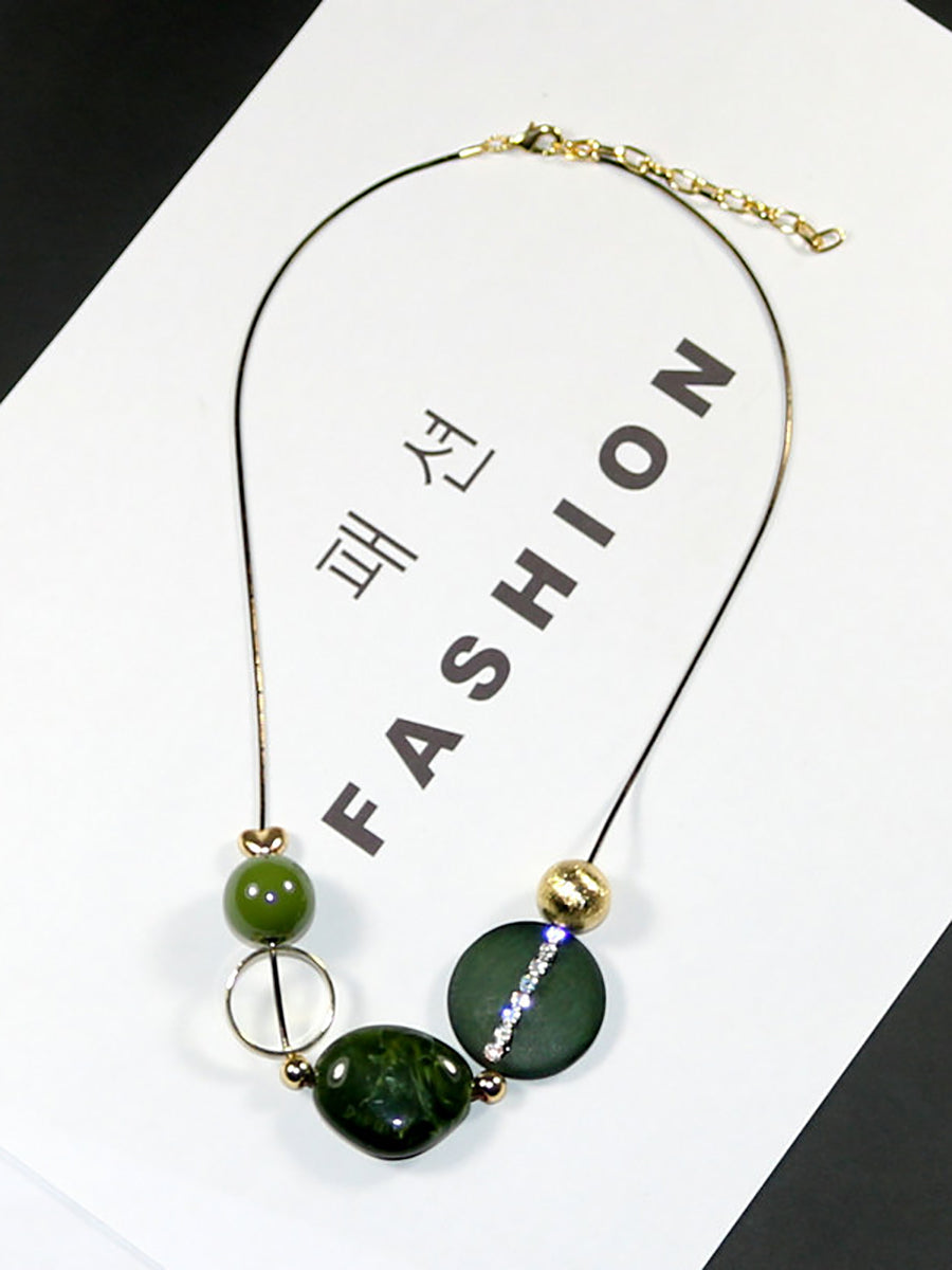 Women Vintage Wooden Bead Acrylic Alloy Necklace