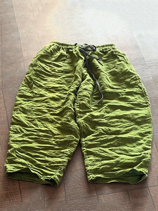 Women Summer Pure Color Loose Linen Wide-leg Pants