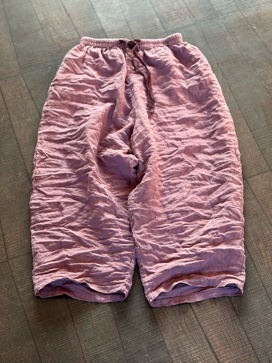 Women Summer Pure Color Loose Linen Wide-leg Pants