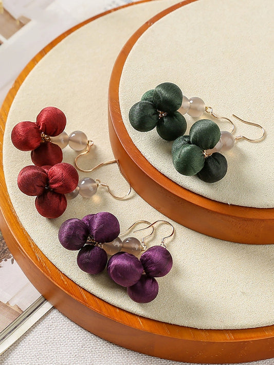 Women Summer Ethnic Silk Ball Bead Earrings