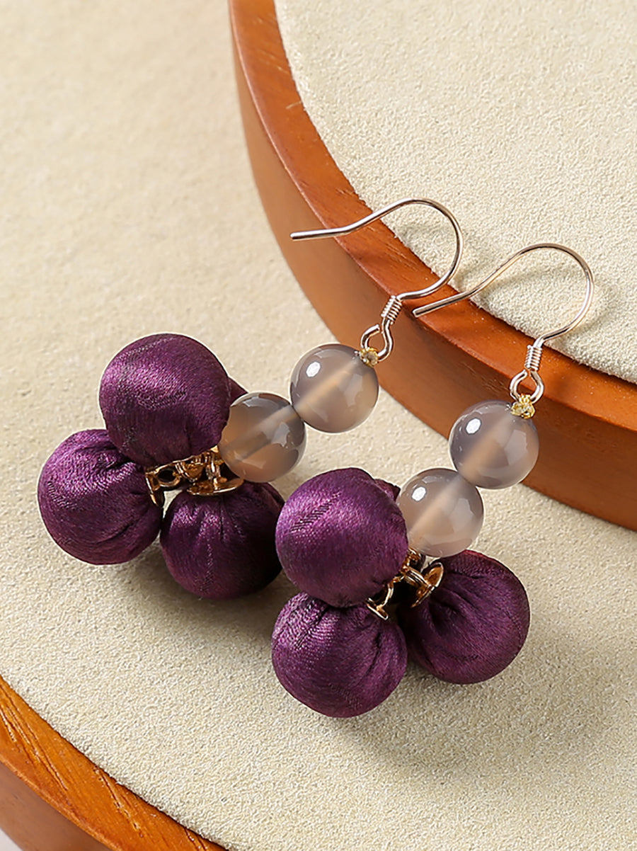 Women Summer Ethnic Silk Ball Bead Earrings