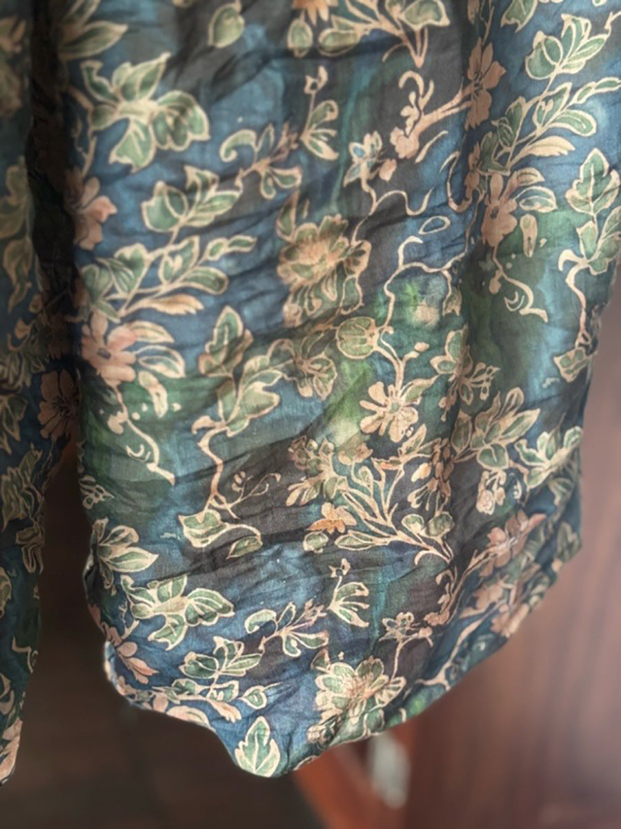 Women Summer Retro Flower Ramie Wide-leg Pants