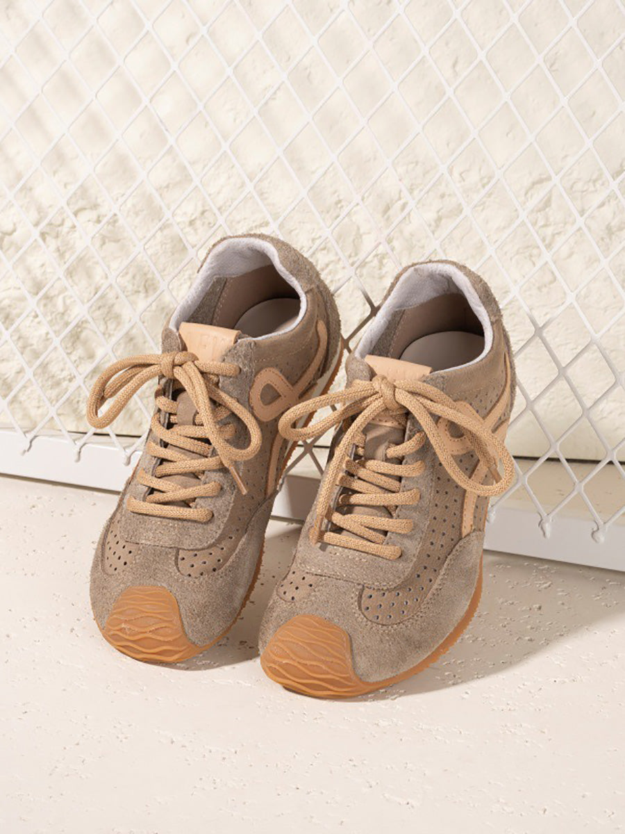 Women Summer Casual Colorblock Leather Flat Shoes