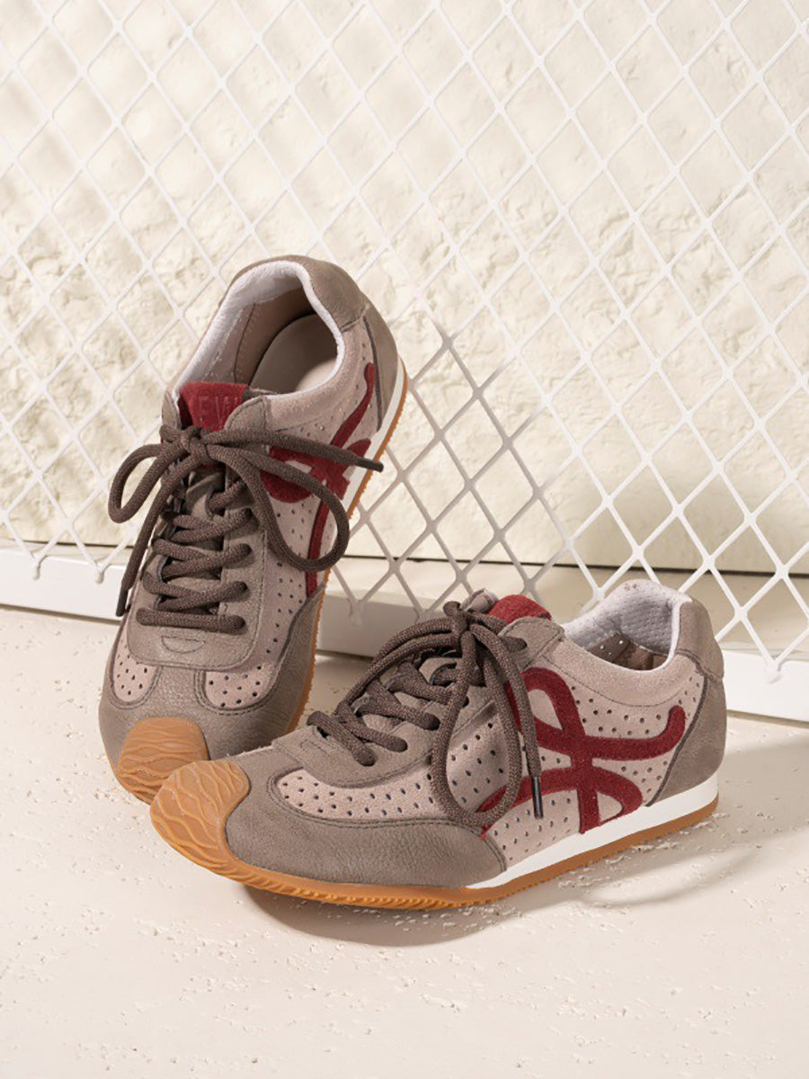 Women Summer Casual Colorblock Leather Flat Shoes