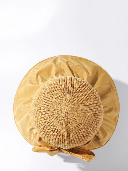 Women Summer Casual Knitted Spliced Bowknot Sunproof Hat
