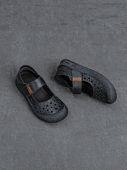 Women Vintage Summer Leather Hollow Out Flat Shoes