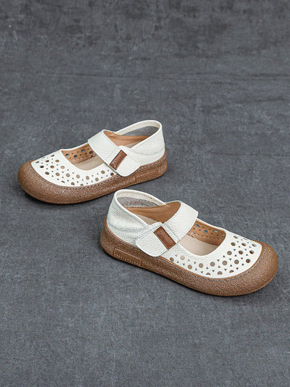 Women Vintage Summer Leather Hollow Out Flat Shoes