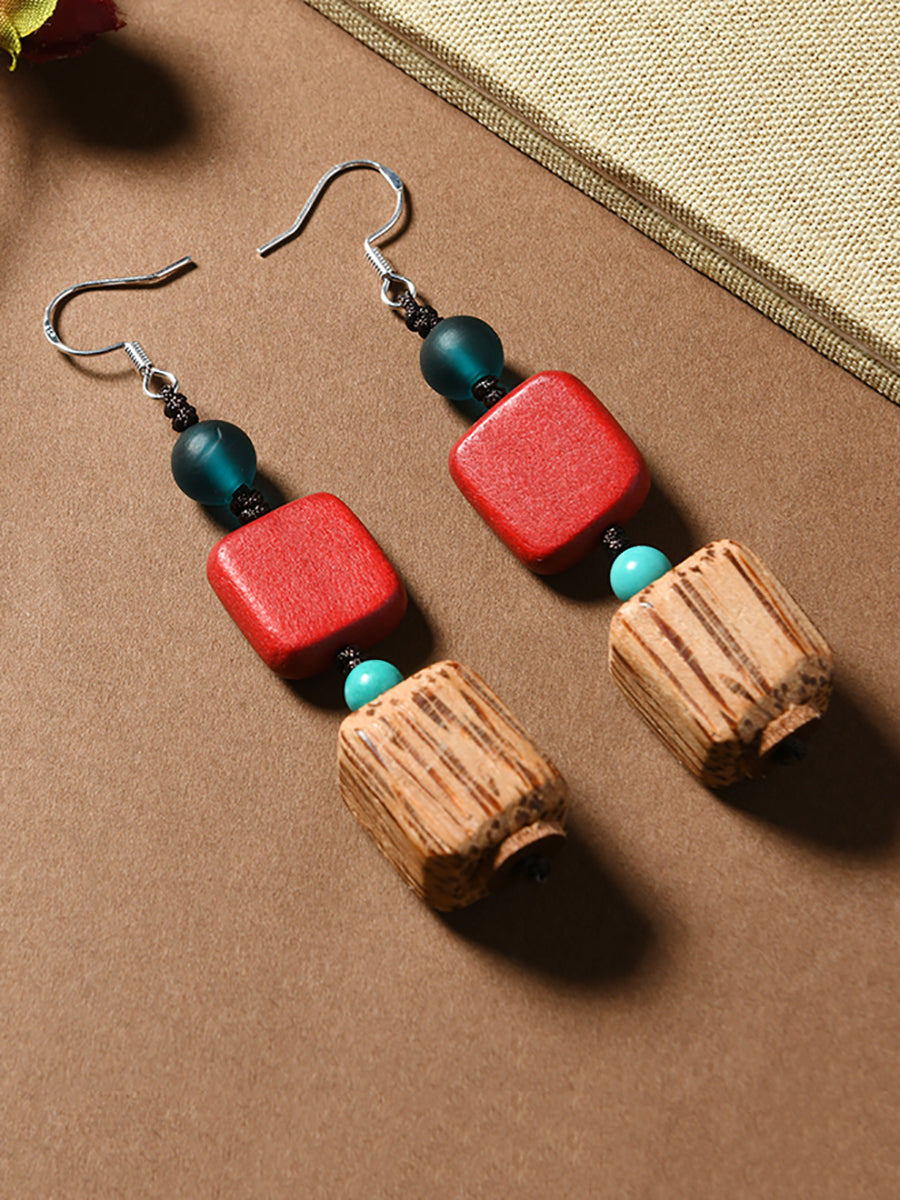 Women Vintage Wood Flower Earrings