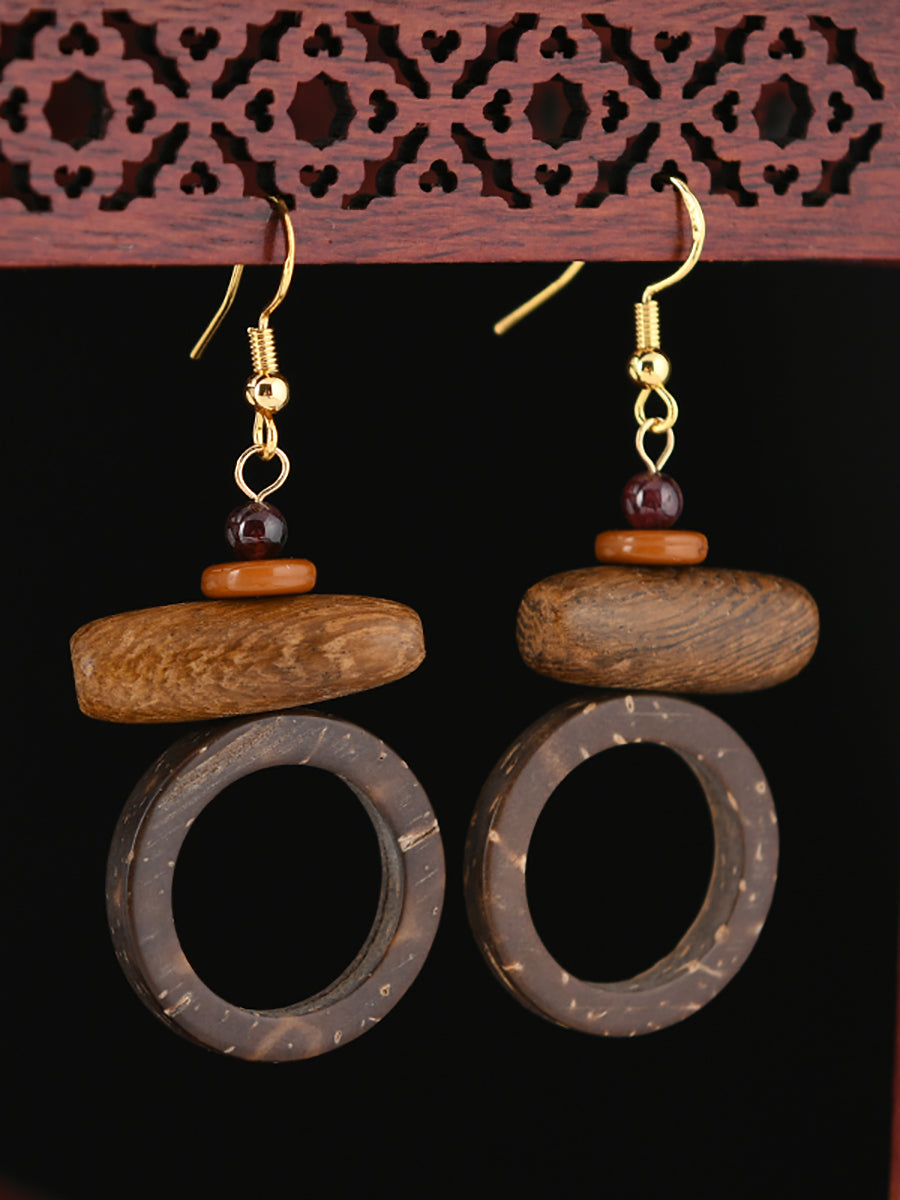 Women Vintage Wood Flower Earrings