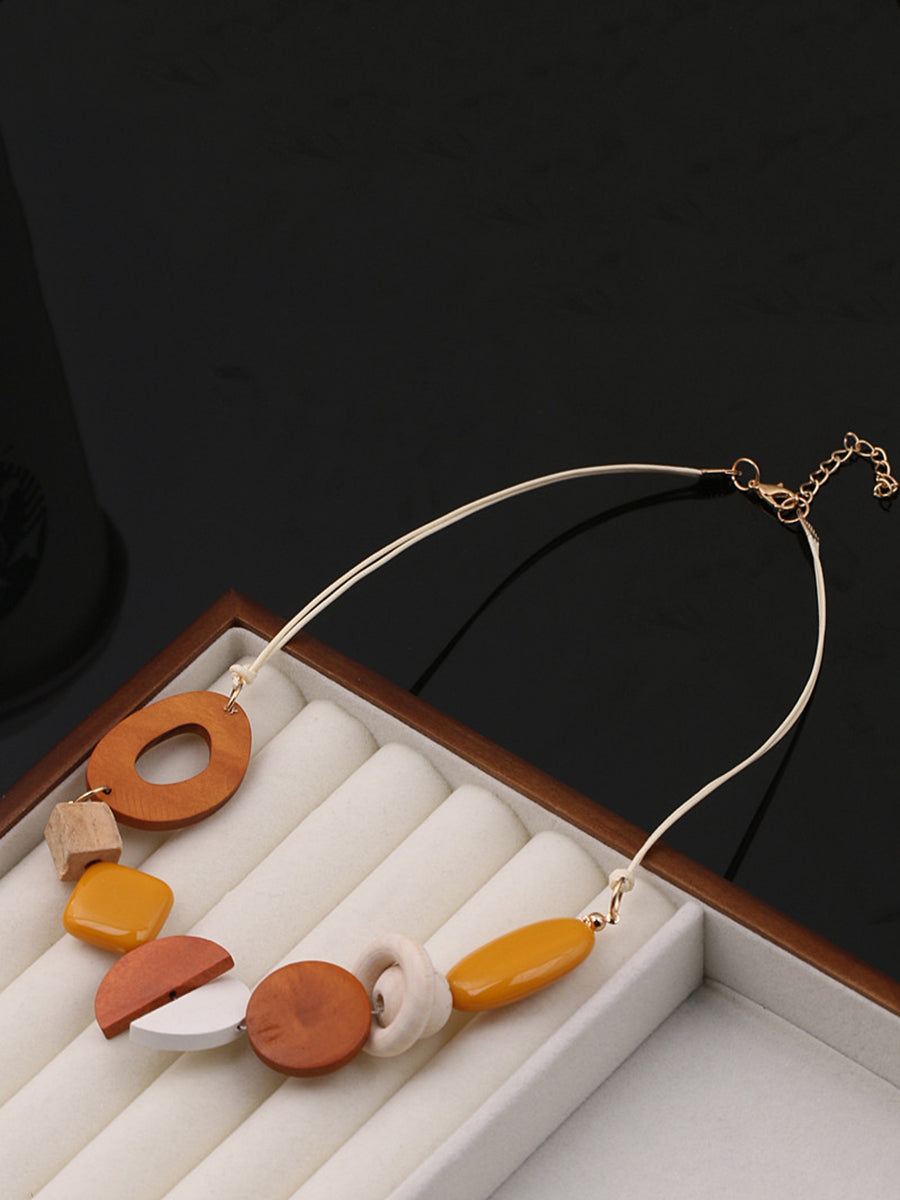 Women Casual Geometric Wood Resin Necklace