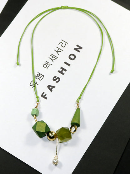 Women Artsy Wood Resin Copper Preal Necklace