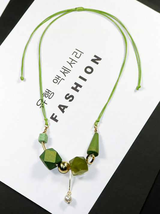 Women Artsy Wood Resin Copper Preal Necklace