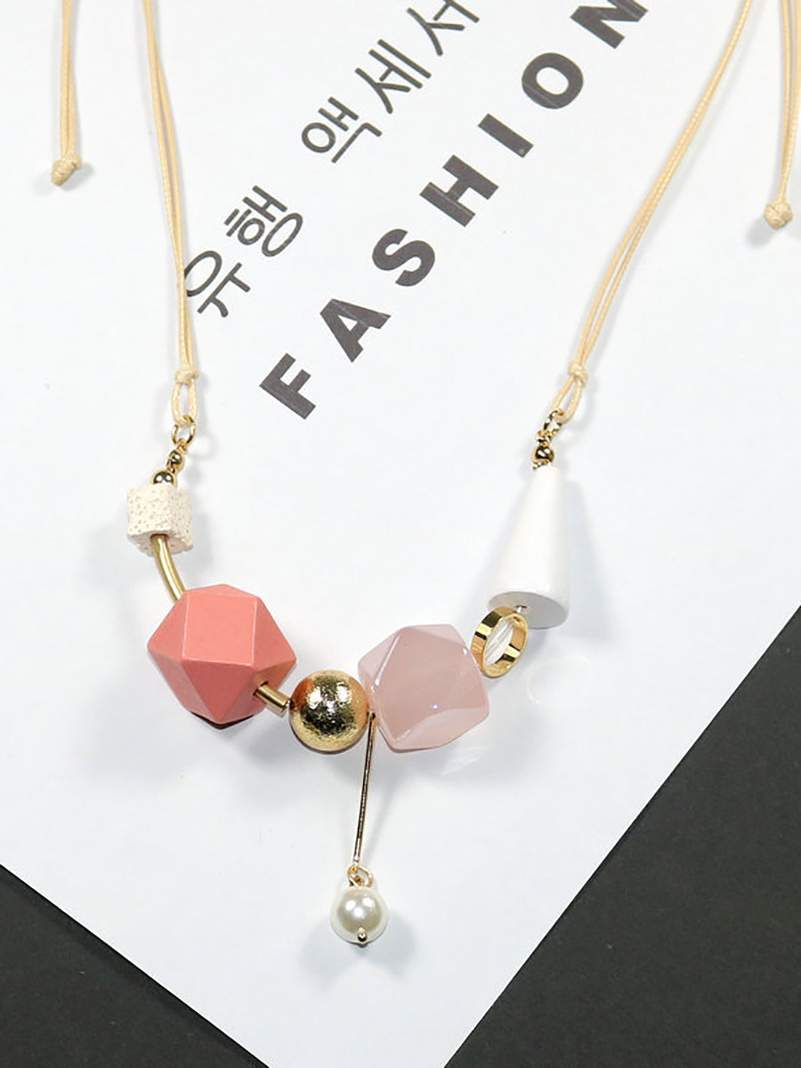 Women Artsy Wood Resin Copper Preal Necklace