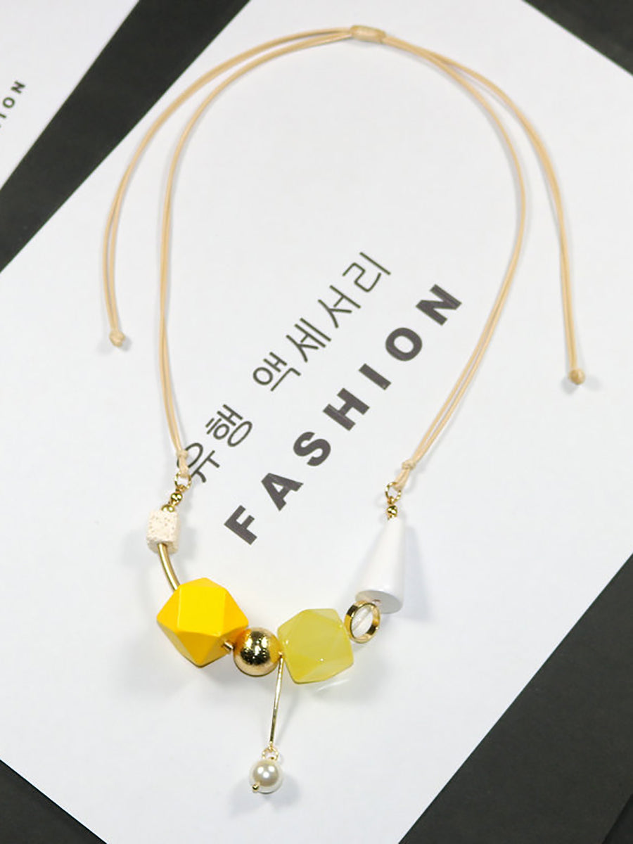 Women Artsy Wood Resin Copper Preal Necklace