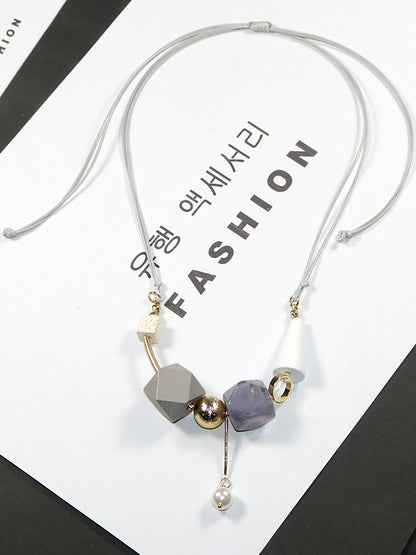 Women Artsy Wood Resin Copper Preal Necklace
