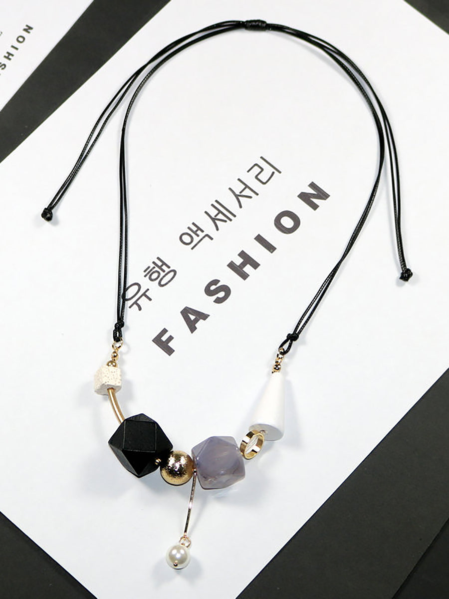 Women Artsy Wood Resin Copper Preal Necklace