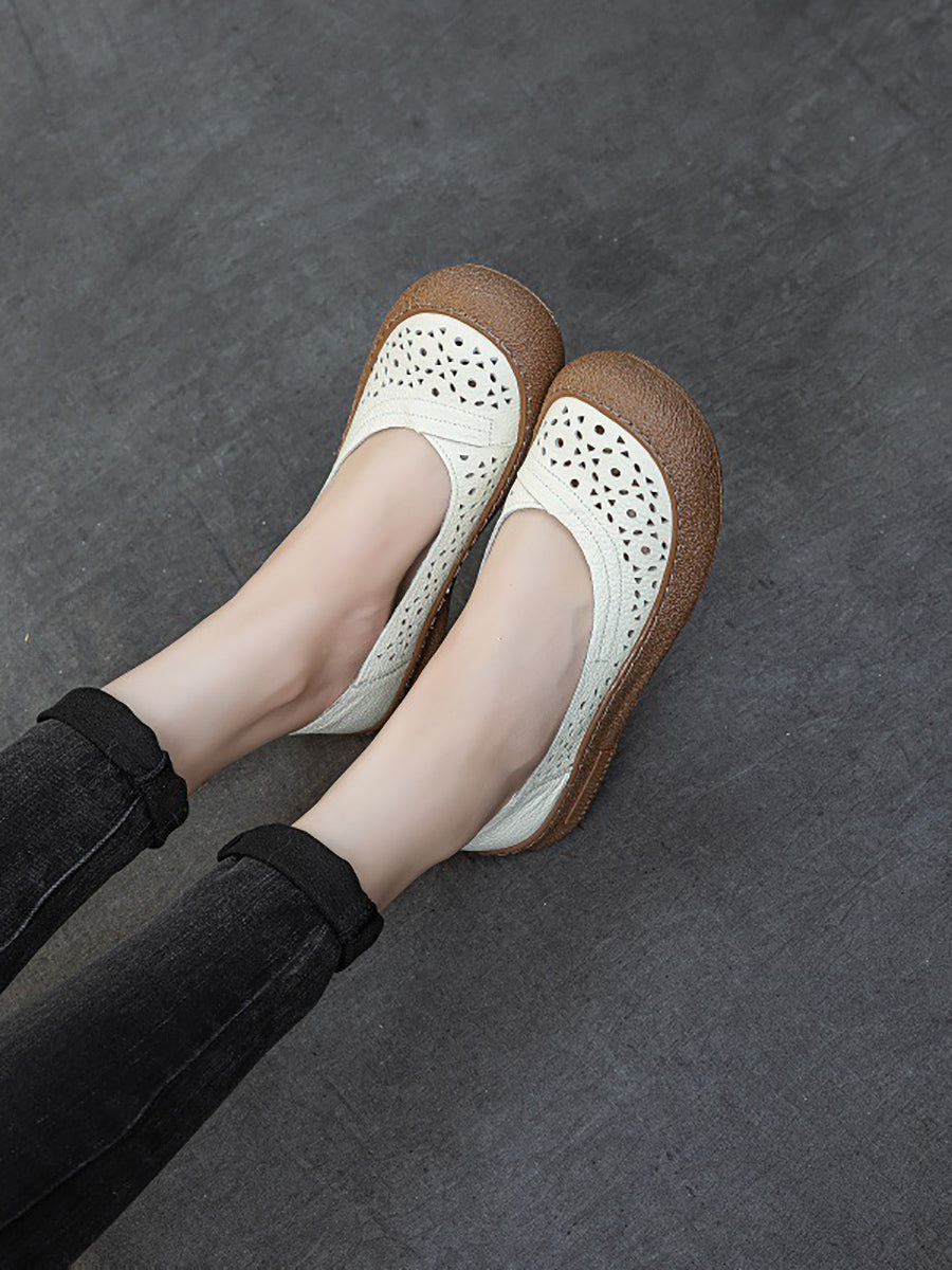 Women Summer Genuine Leather Hollow Out Shoes
