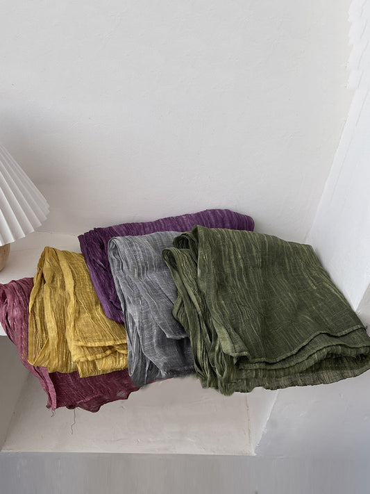 Women Retro Shirred Pure Color Shaw Scarf