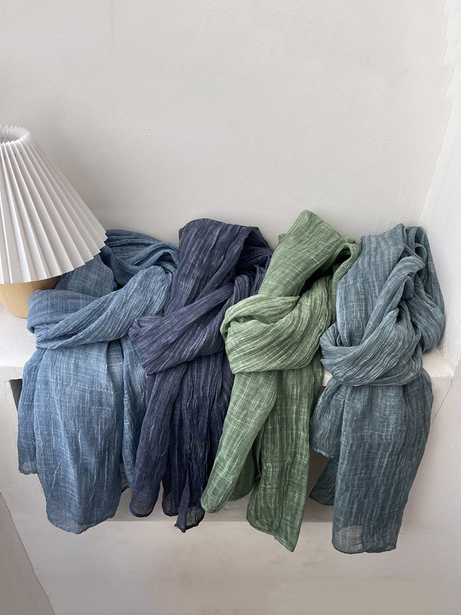 Women Retro Shirred Pure Color Shaw Scarf