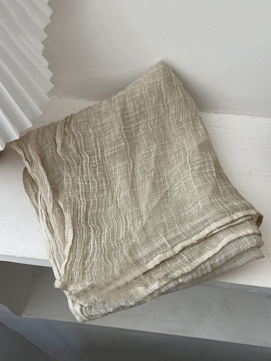 Women Retro Shirred Pure Color Shaw Scarf